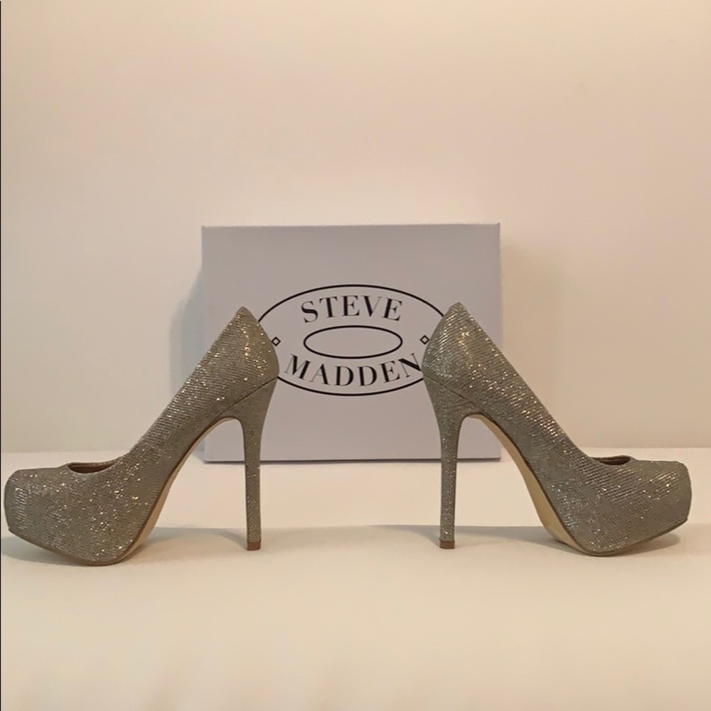 Steve Madden Gold Sparkle High Heel Platforms